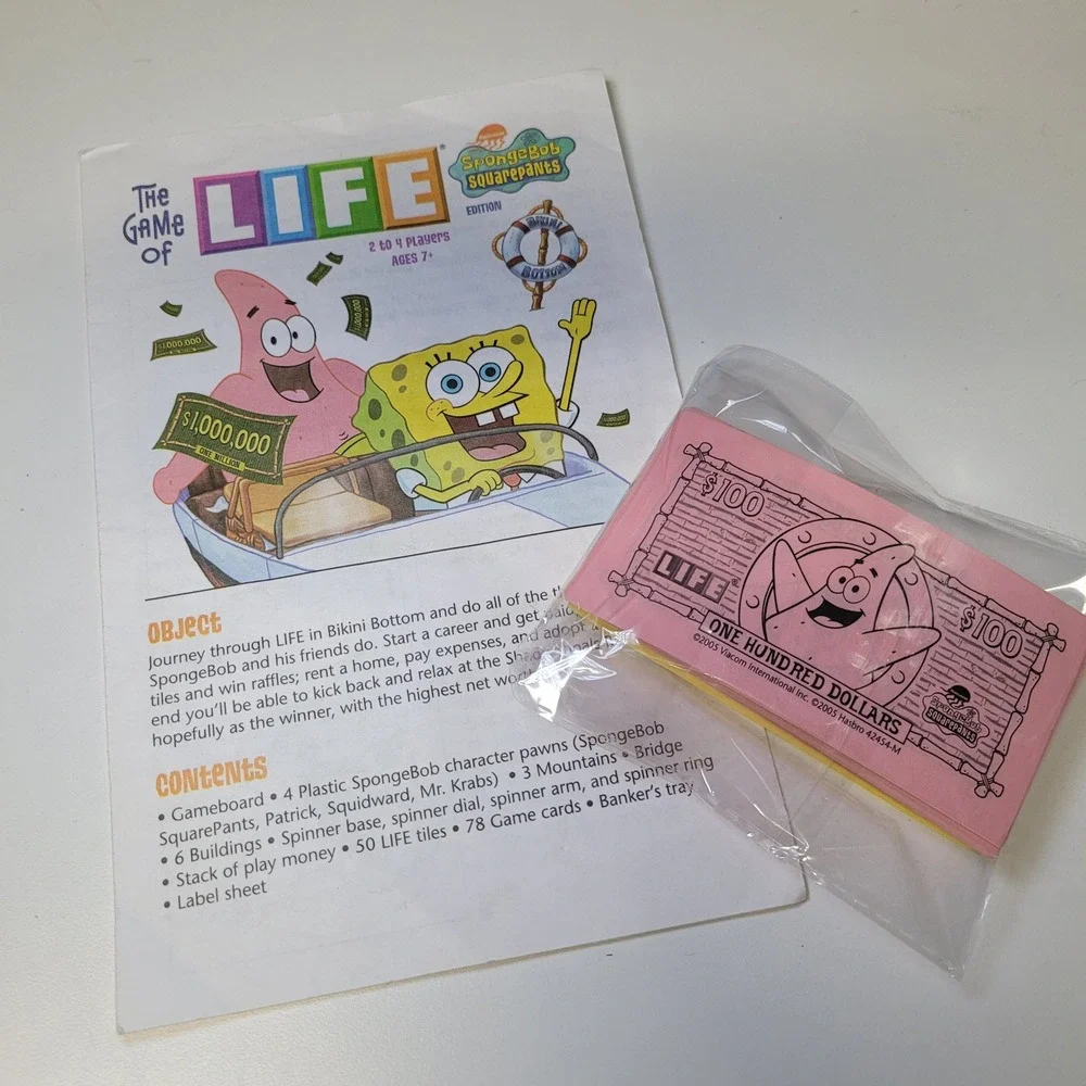 The Game of Life Spongebob Squarepants Edition Replacement‎ Parts Money Rules